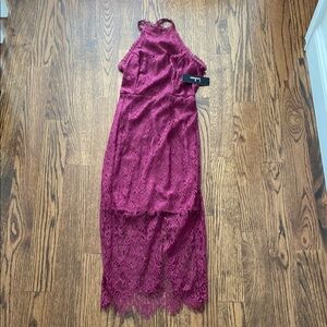 Elegant Lace Halter Dress in Burgundy